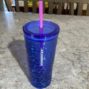 Starbucks Tumbler 18oz glass with rubber sealed lid blue